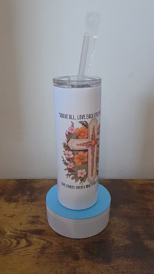 Christian Floral Cross  20oz Tumbler Gift Set – Full Bundle Included