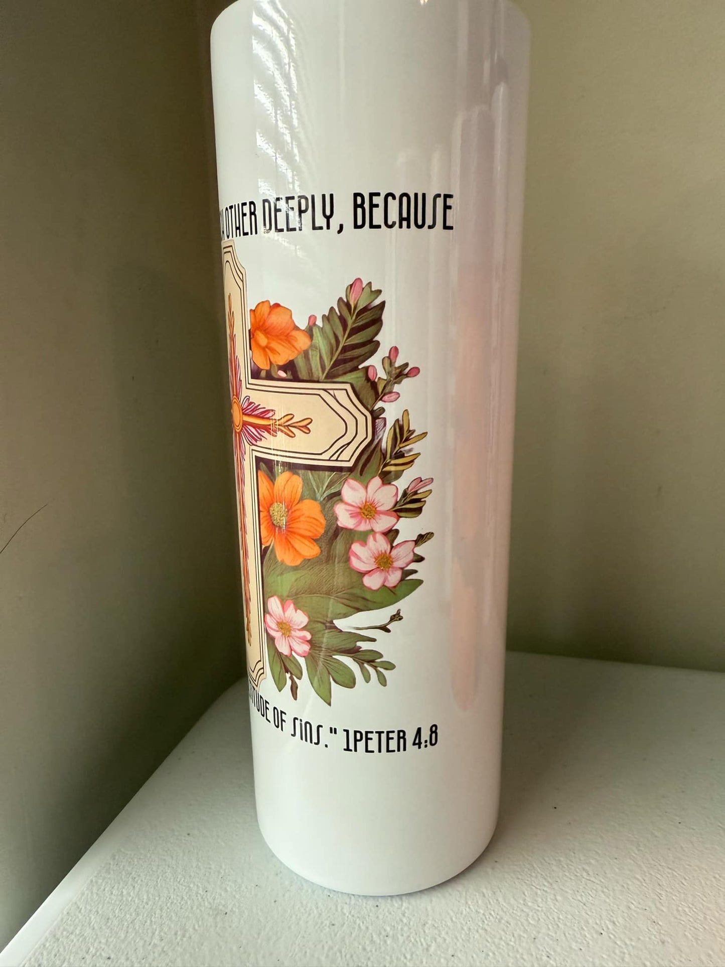 Christian Floral Cross 20oz Tumbler(With Straw)