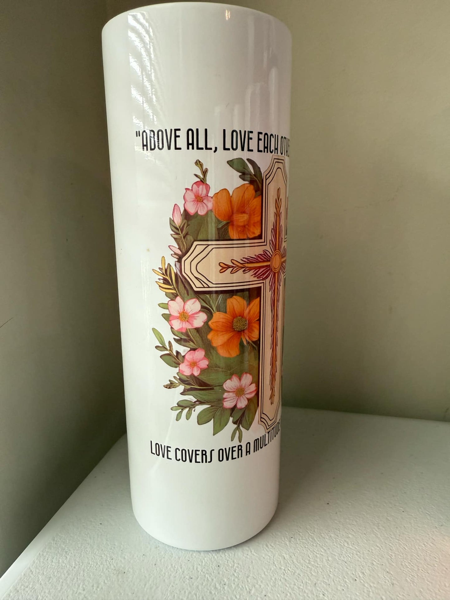 Christian Floral Cross 20oz Tumbler(With Straw)