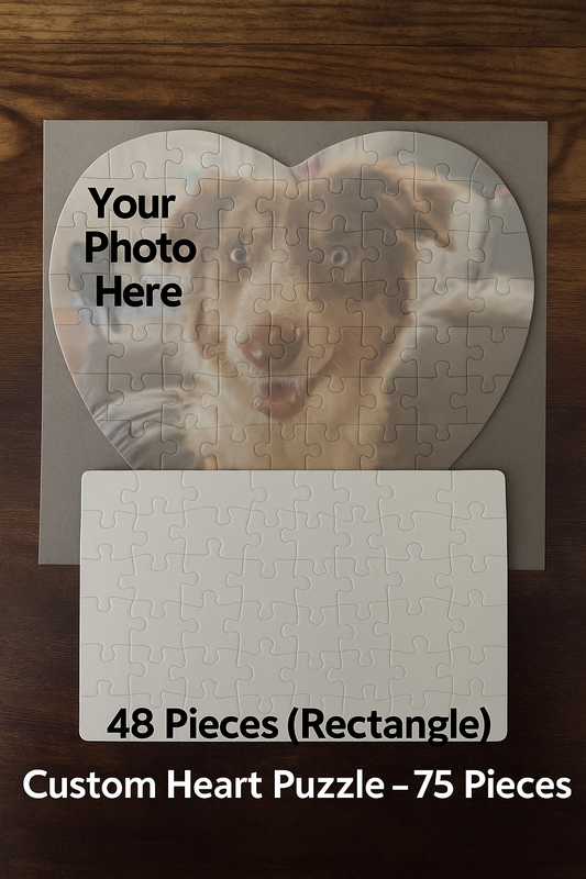 Custom Photo Puzzle Set – 48 & 75 Piece Options | Heart & Rectangle Shapes