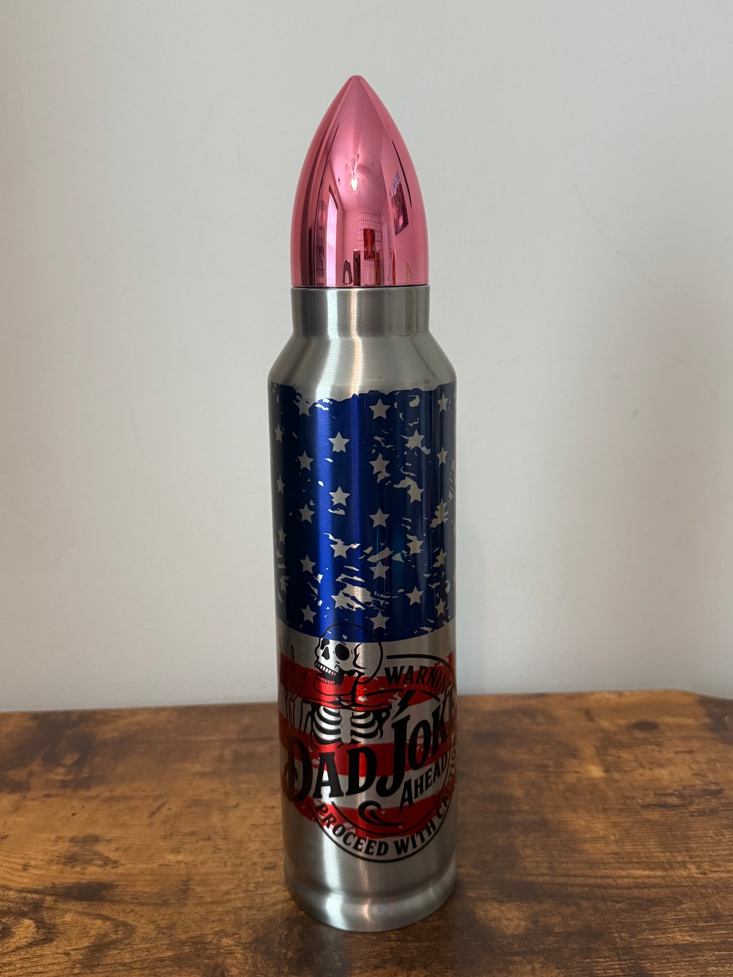💀⚠️ Dad Jokes Ahead | 32oz Bullet Tumbler – Stars & Stripes Edition 🇺🇸🤣