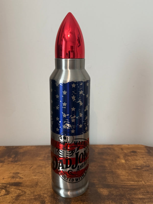💀⚠️ Dad Jokes Ahead | 32oz Bullet Tumbler – Stars & Stripes Edition 🇺🇸🤣