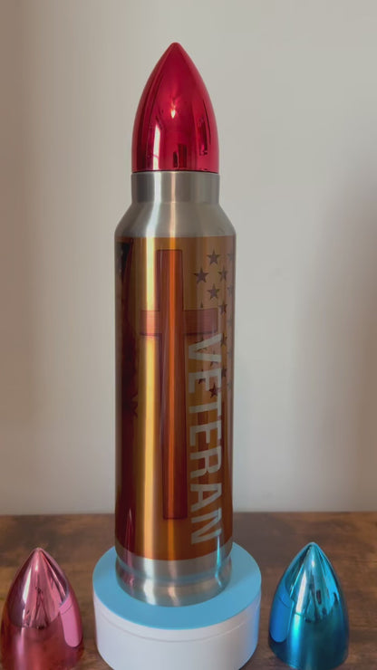 🦅 American Valor | 32oz Veteran Bullet Tumbler – Eagle & Heroes Edition 🇺🇸👣