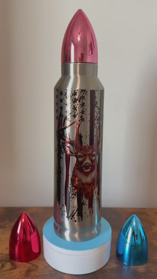 🦌🎯🇺🇸 Buck Wild Freedom | 32oz Bullet Tumbler – Red Lid Edition 🦌🎯🇺🇸
