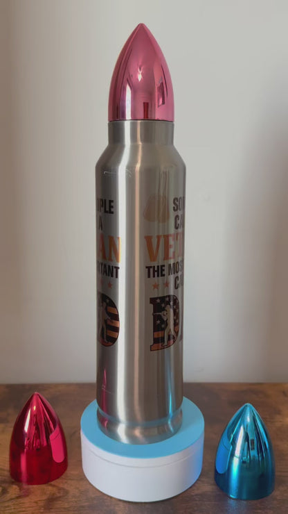 Veteran Dad | 32oz Bullet Tumbler with Pink Lid 🇺🇸🎖️