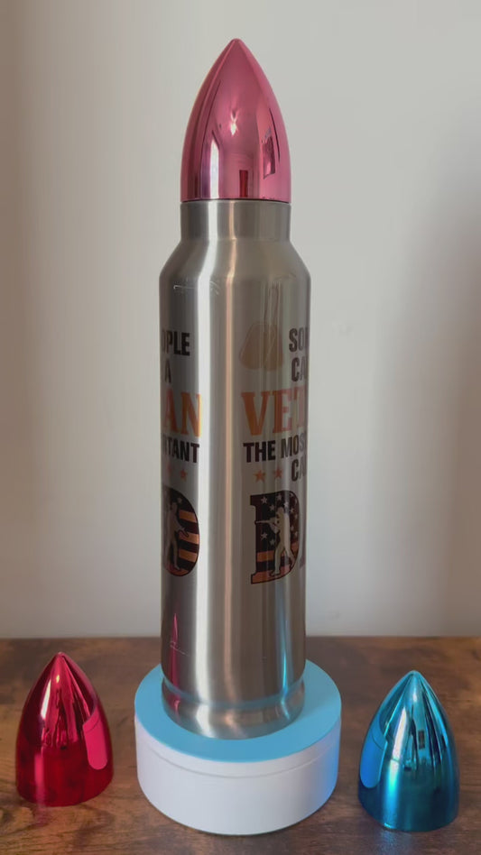 Veteran Dad | 32oz Bullet Tumbler with Pink Lid 🇺🇸🎖️