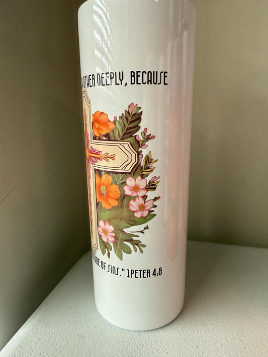 Christian Floral Cross 20oz Tumbler(With Straw)